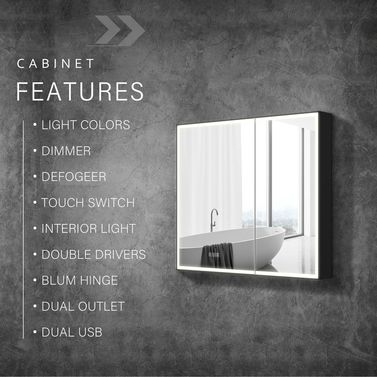 WELLFOR AYLA 30-in x 30-in Lighted LED Fog Free Surface/Recessed Mount Black Soft Close Medicine Cabinet with Outlet