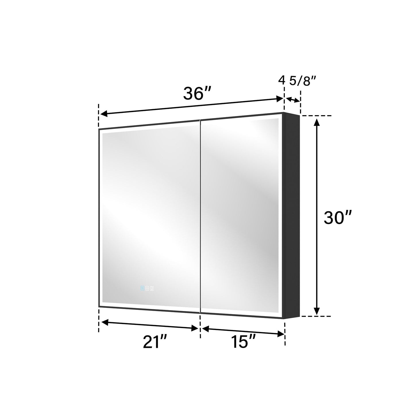 WELLFOR AYLA 36-in x 30-in Lighted LED Fog Free Surface/Recessed Mount Black Soft Close Medicine Cabinet with Outlet