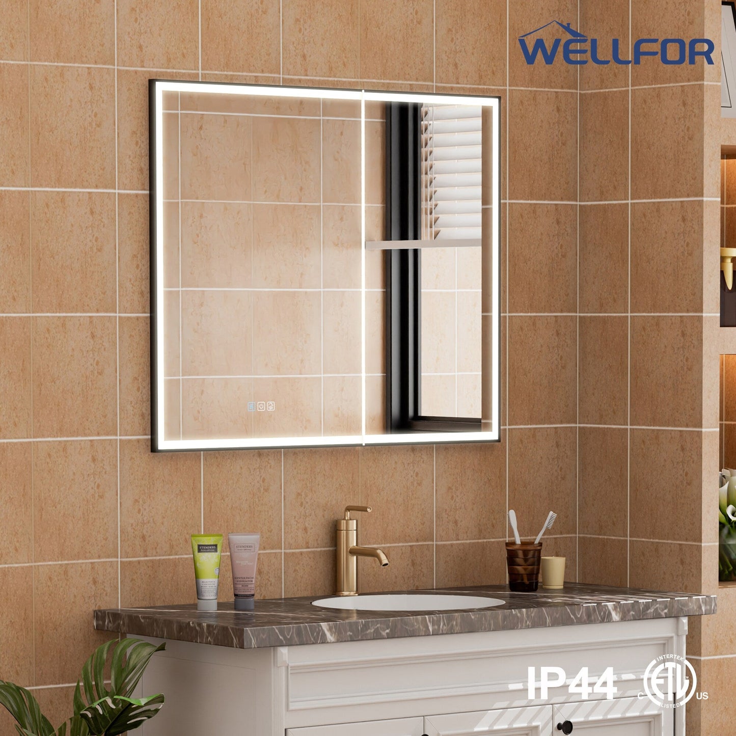 WELLFOR AYLA 36-in x 30-in Lighted LED Fog Free Surface/Recessed Mount Black Soft Close Medicine Cabinet with Outlet