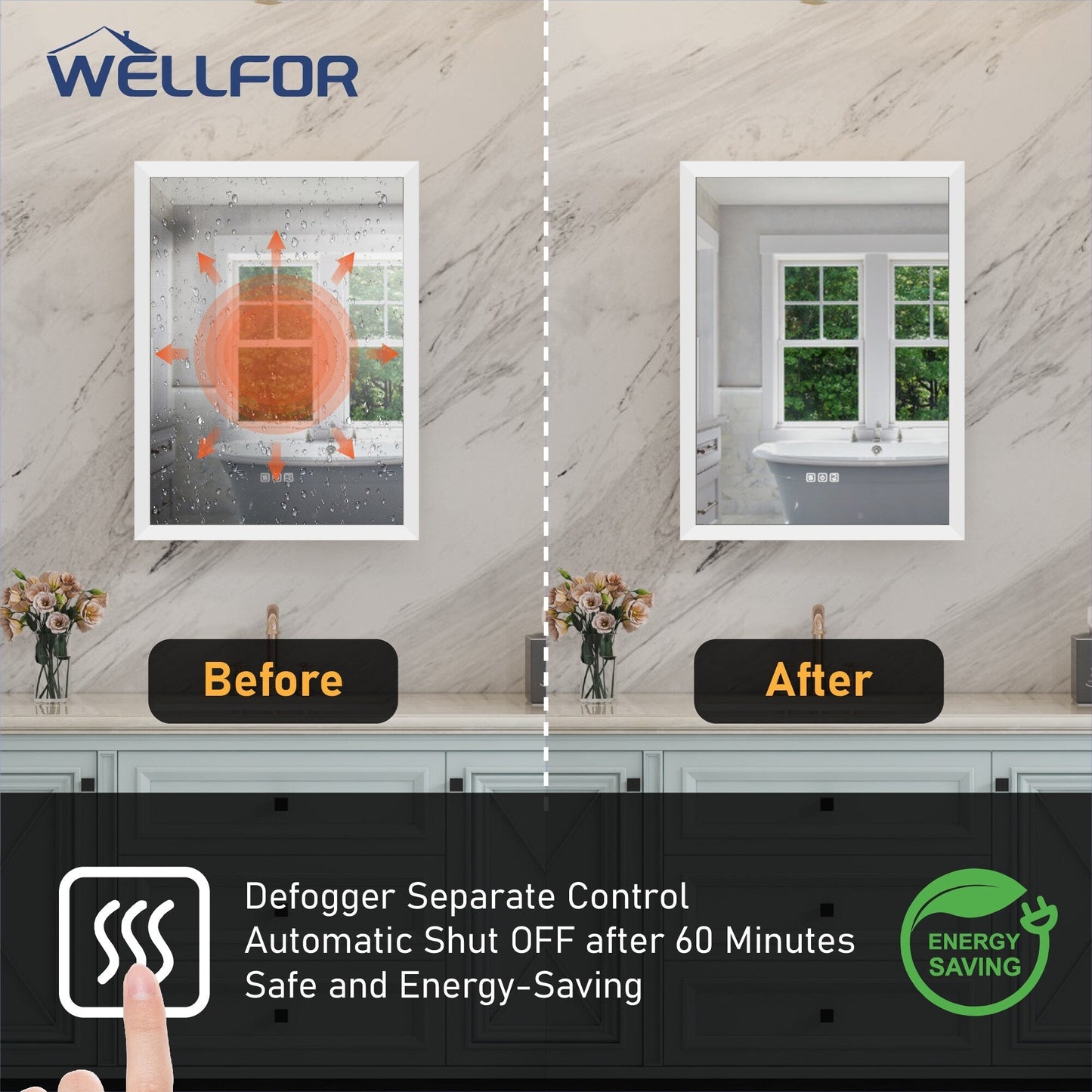 WELLFOR AURORA 24-in x 32-in Lighted LED Fog Free Surface/Recessed Mount Silver Mirrored Soft Close Medicine Cabinet