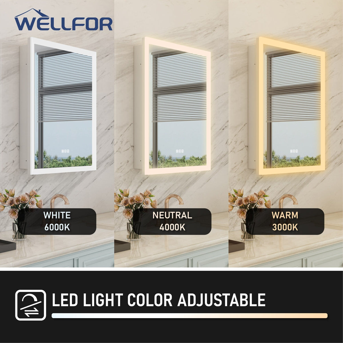 WELLFOR AURORA 24-in x 32-in Lighted LED Fog Free Surface/Recessed Mount Silver Mirrored Soft Close Medicine Cabinet