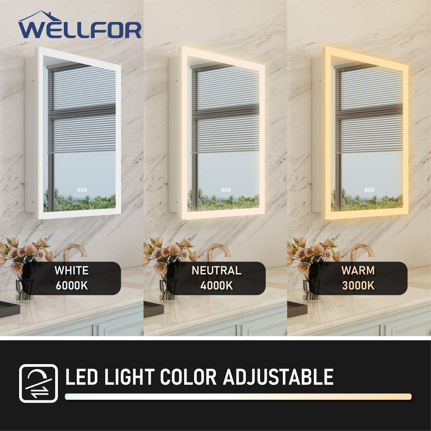 WELLFOR AURORA 24-in x 32-in Lighted LED Fog Free Surface/Recessed Mount Silver Mirrored Soft Close Medicine Cabinet