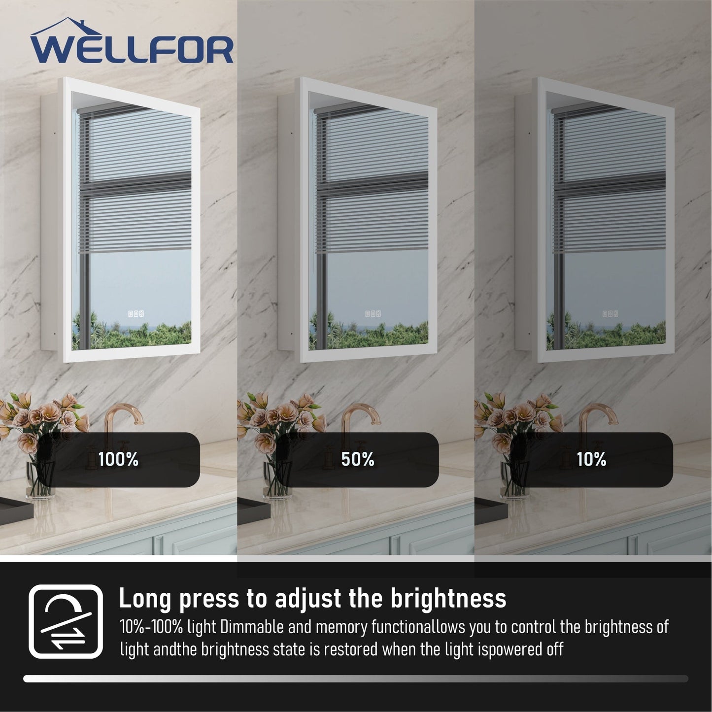 WELLFOR AURORA 24-in x 32-in Lighted LED Fog Free Surface/Recessed Mount Silver Mirrored Soft Close Medicine Cabinet