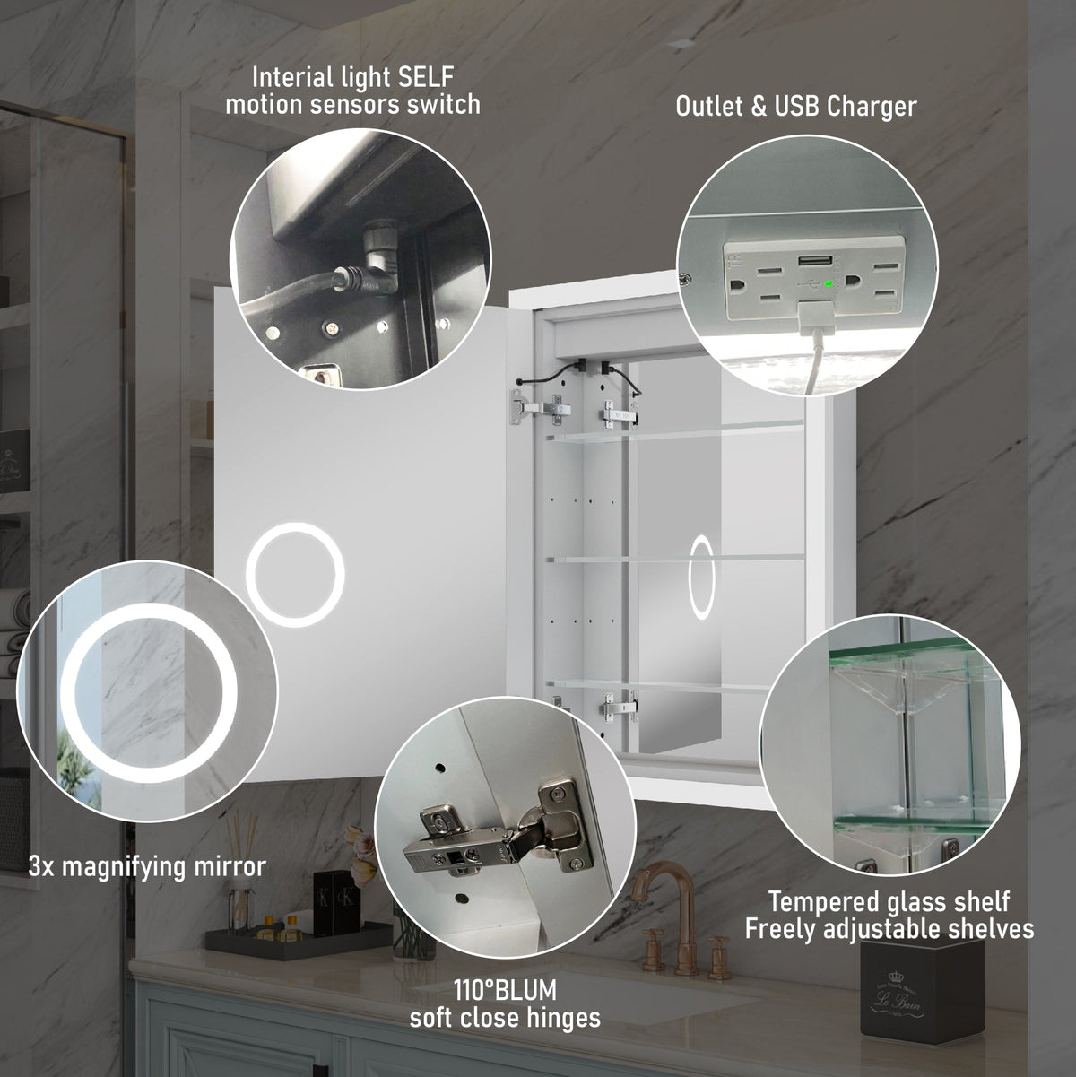 WELLFOR AURORA 24-in x 32-in Lighted LED Fog Free Surface/Recessed Mount Silver Mirrored Soft Close Medicine Cabinet