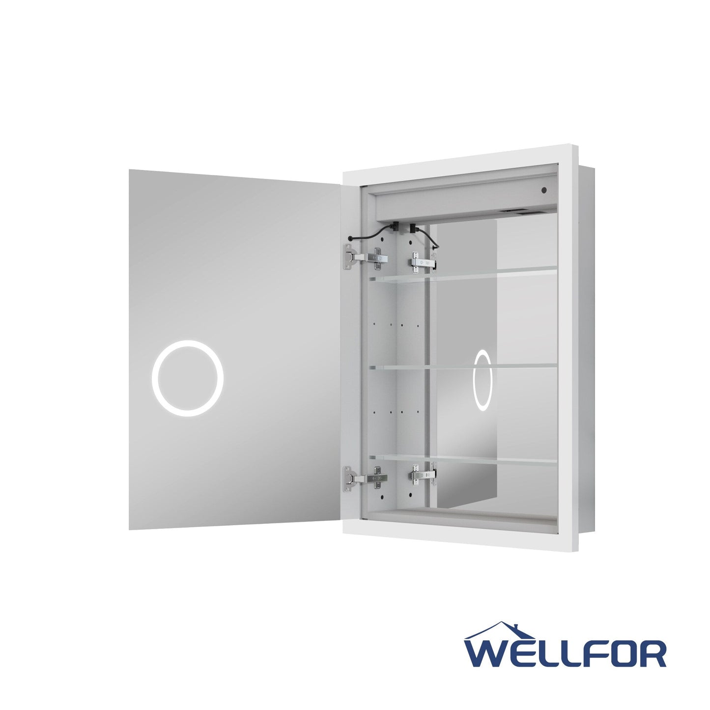 WELLFOR AURORA 24-in x 32-in Lighted LED Fog Free Surface/Recessed Mount Silver Mirrored Soft Close Medicine Cabinet