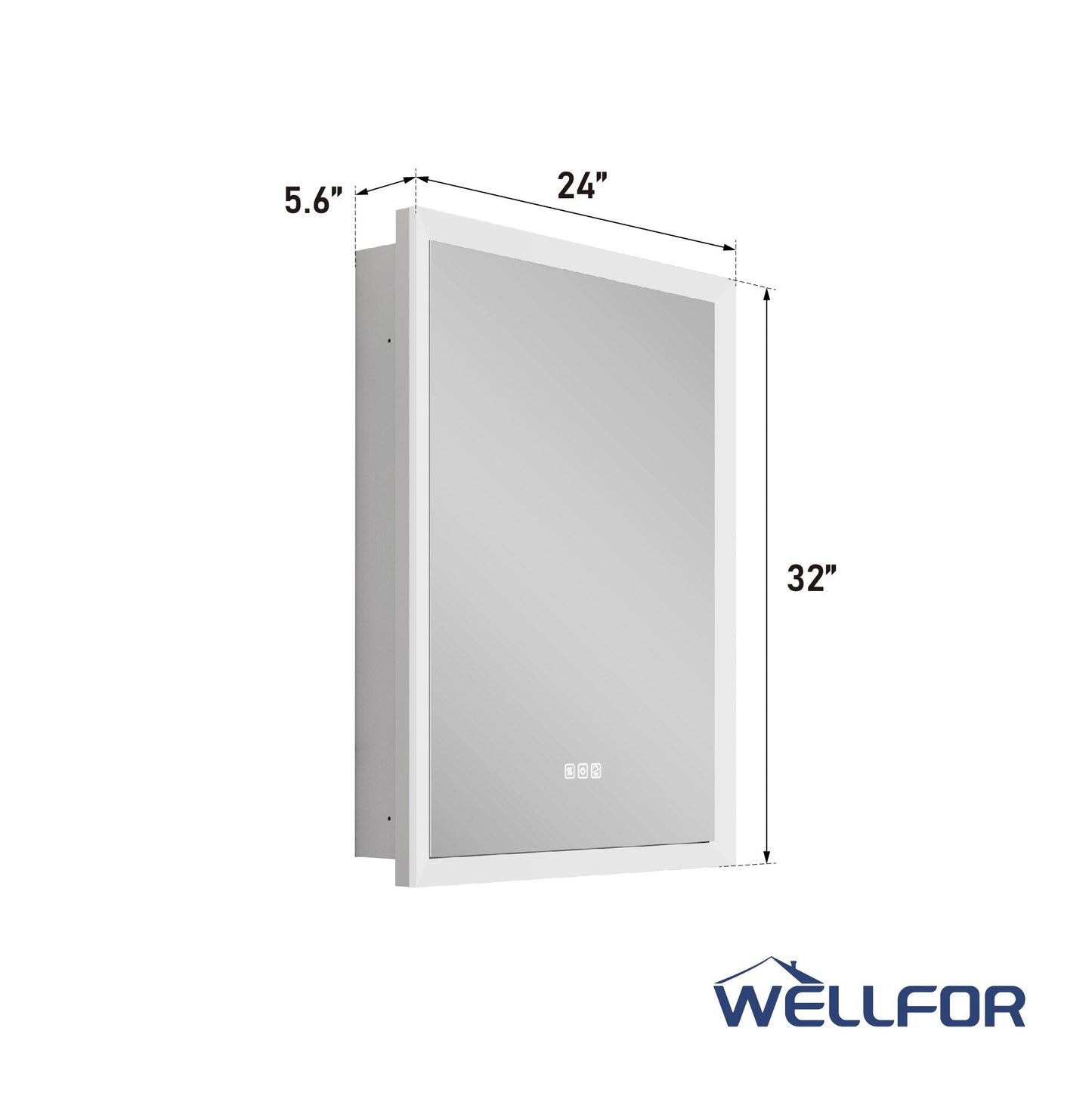WELLFOR AURORA 24-in x 32-in Lighted LED Fog Free Surface/Recessed Mount Silver Mirrored Soft Close Medicine Cabinet