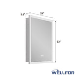 WELLFOR AURORA 24-in x 32-in Lighted LED Fog Free Surface/Recessed Mount Silver Mirrored Soft Close Medicine Cabinet