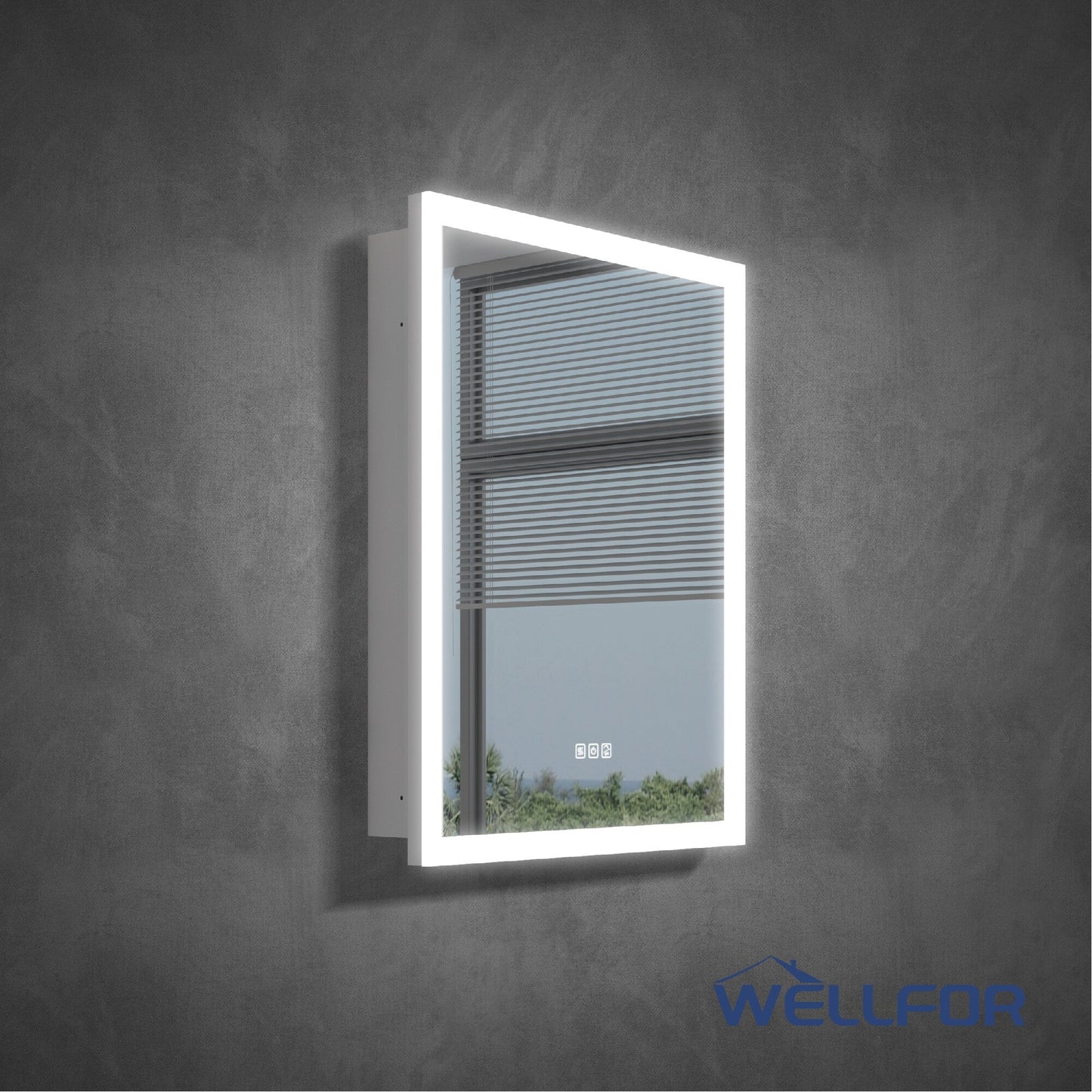 WELLFOR AURORA 24-in x 32-in Lighted LED Fog Free Surface/Recessed Mount Silver Mirrored Soft Close Medicine Cabinet