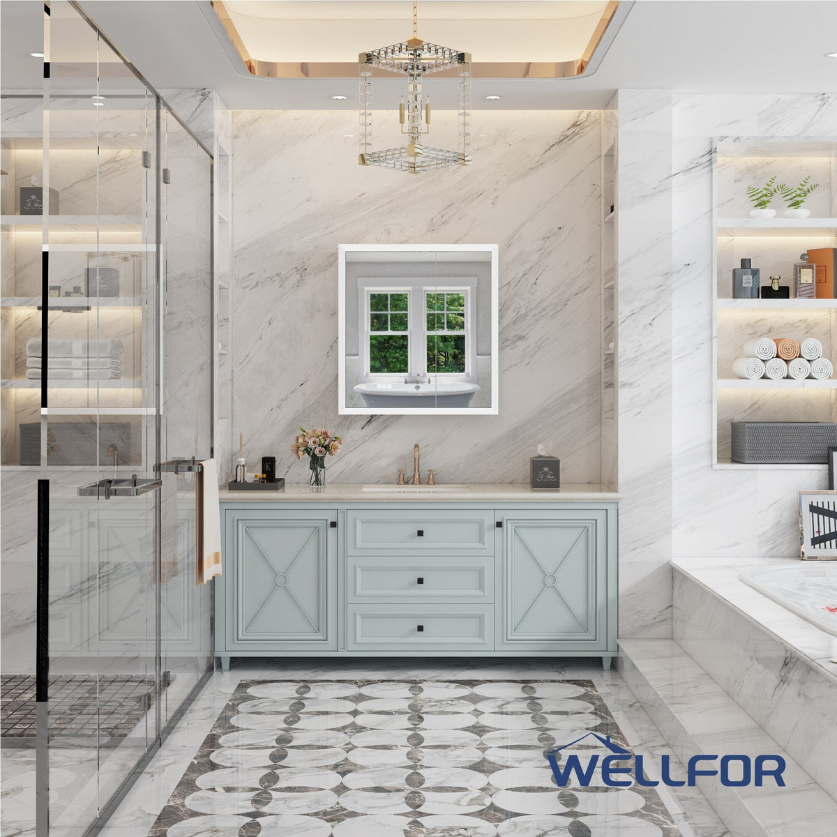 WELLFOR AURORA 30-in x 32-in Lighted LED Fog Free Surface/Recessed Mount Silver Mirrored Soft Close Medicine Cabinet