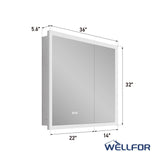 WELLFOR AURORA 36-in x 32-in Lighted LED Fog Free Surface/Recessed Mount Silver Mirrored Soft Close Medicine Cabinet