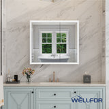 WELLFOR AURORA 36-in x 32-in Lighted LED Fog Free Surface/Recessed Mount Silver Mirrored Soft Close Medicine Cabinet