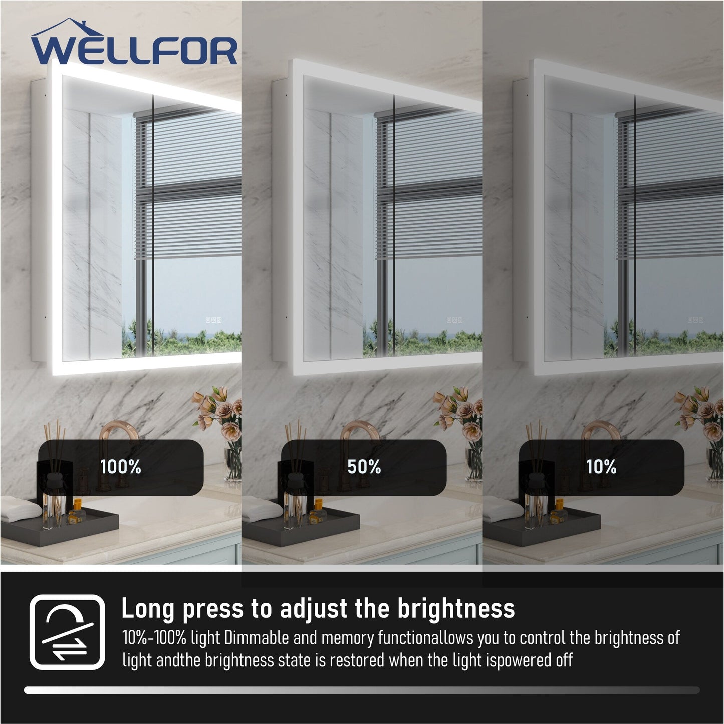 WELLFOR AURORA 48-in x 32-in Lighted LED Fog Free Surface/Recessed Mount Silver Mirrored Soft Close Medicine Cabinet