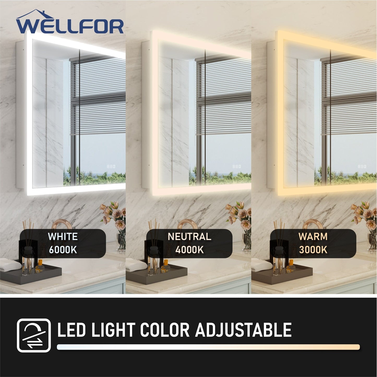 WELLFOR AURORA 48-in x 32-in Lighted LED Fog Free Surface/Recessed Mount Silver Mirrored Soft Close Medicine Cabinet