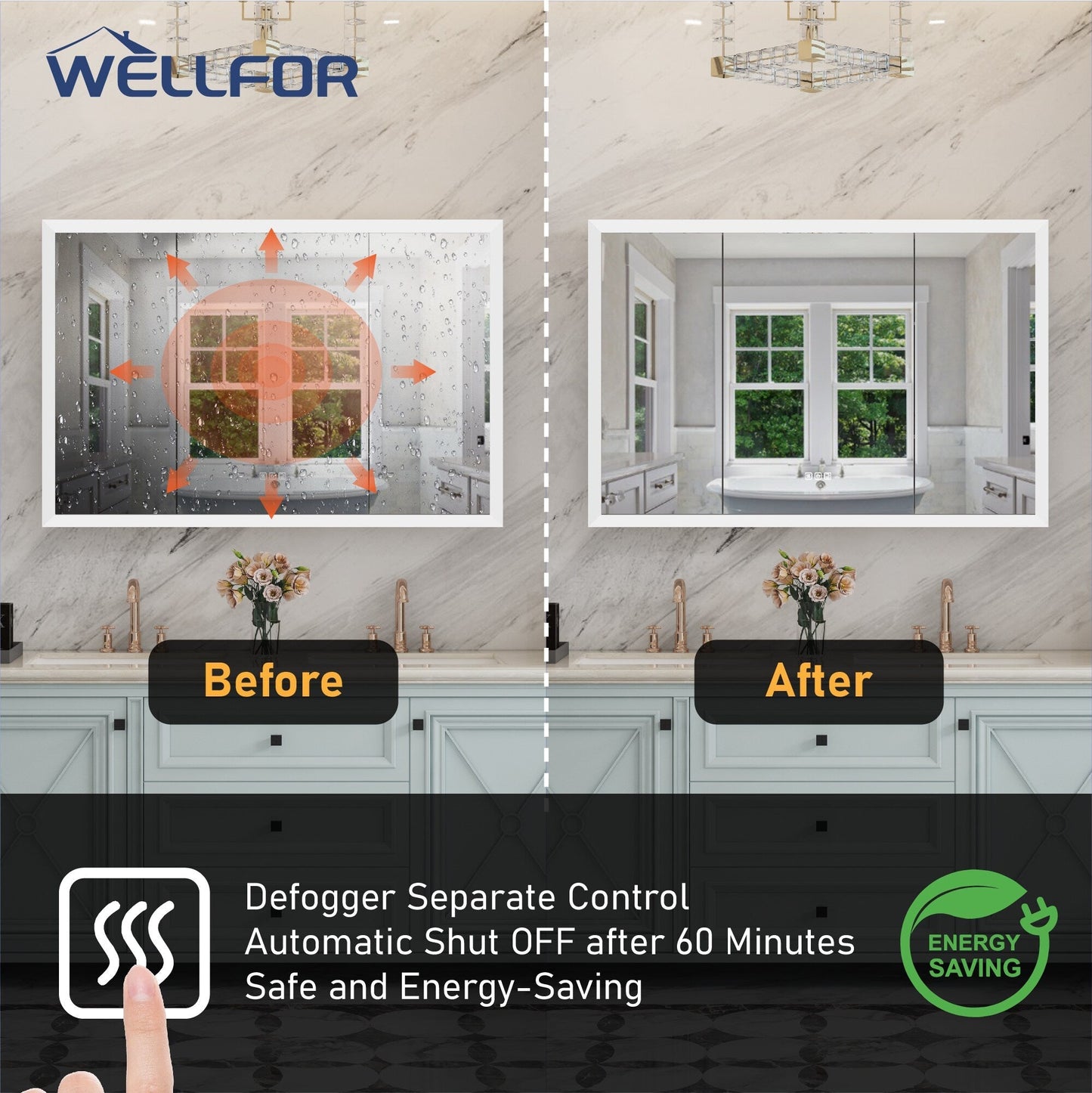 WELLFOR AURORA 48-in x 32-in Lighted LED Fog Free Surface/Recessed Mount Silver Mirrored Soft Close Medicine Cabinet
