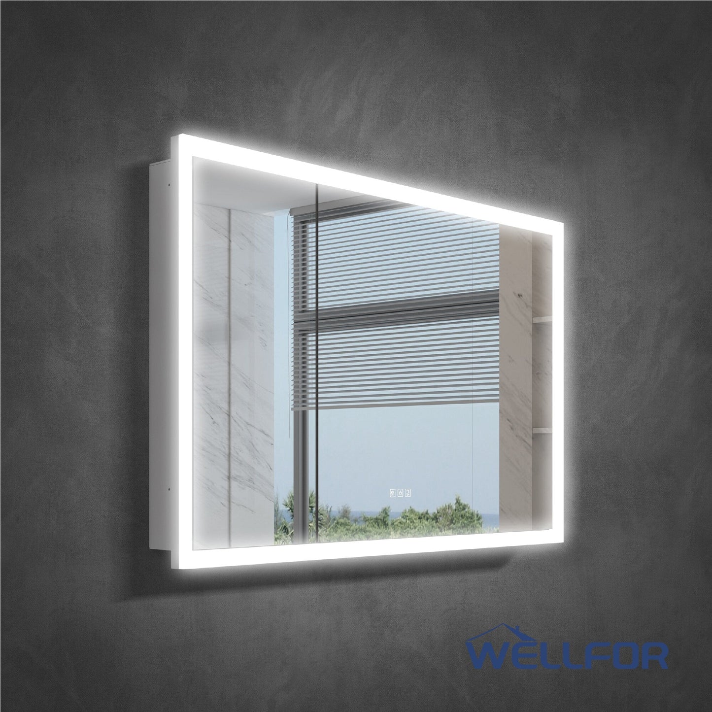 WELLFOR AURORA 48-in x 32-in Lighted LED Fog Free Surface/Recessed Mount Silver Mirrored Soft Close Medicine Cabinet