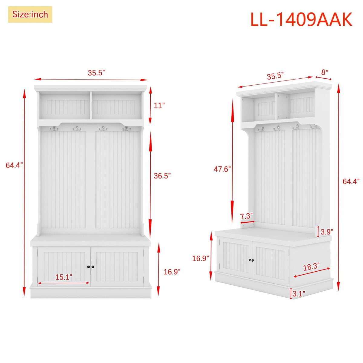 Yiekholo Casual 35.5-in White Wood Hall Tree