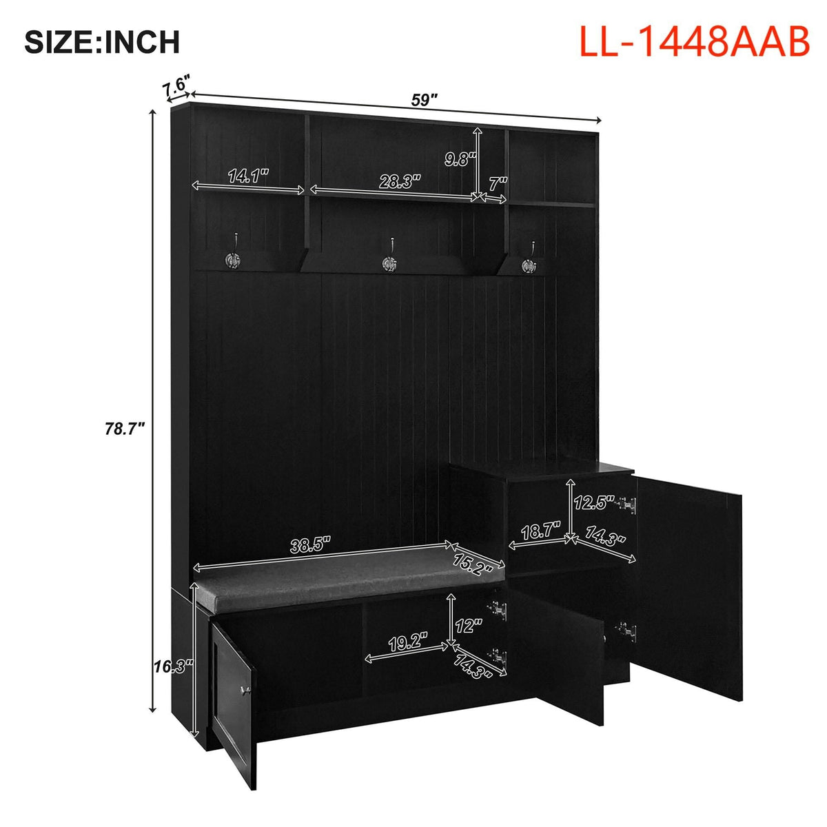 Yiekholo Casual 59-in Black Wood Hall Tree