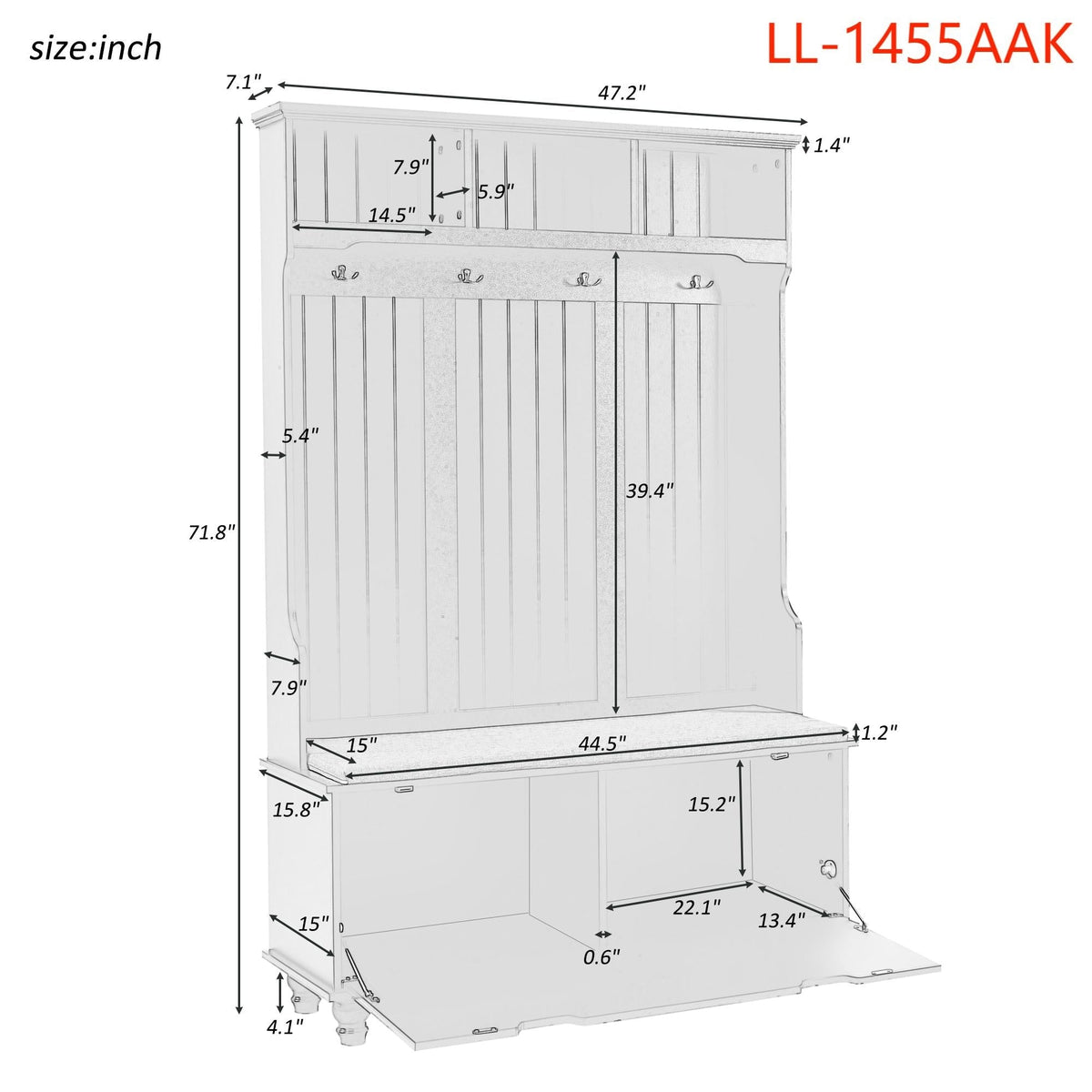 Yiekholo Casual 47.2-in White Wood Hall Tree