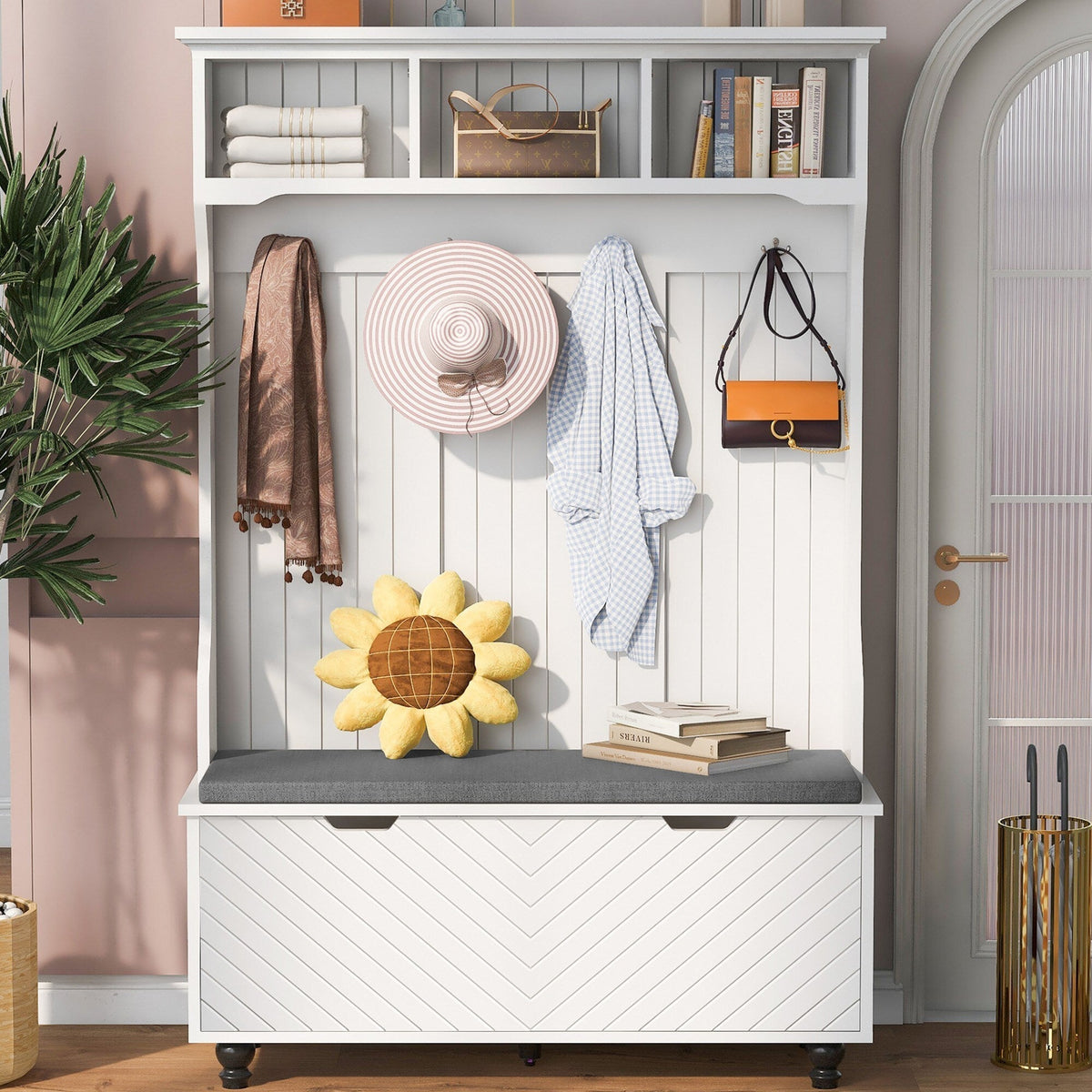 Yiekholo Casual 47.2-in White Wood Hall Tree