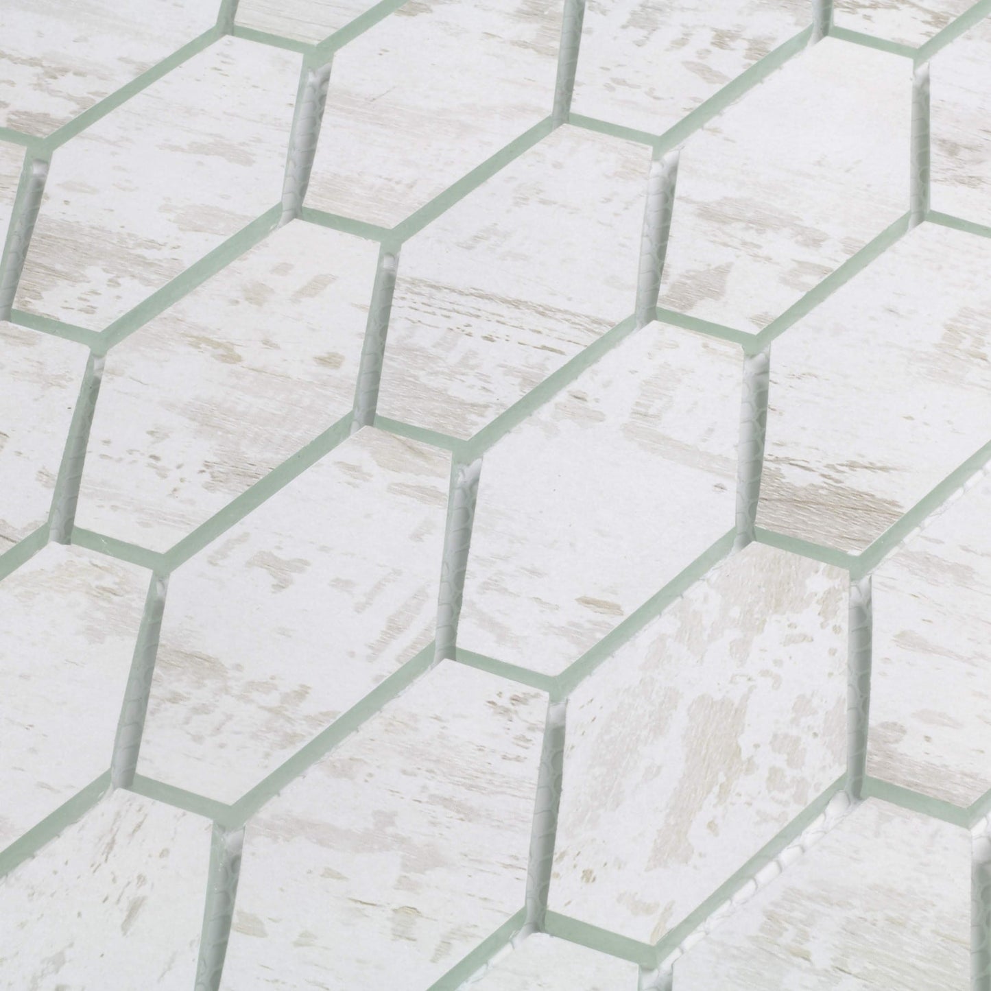 Abolos Hexagon Birchwood White 11-in x 11-in Matte Glass Wood look Hexagon Mosaic Wall Tile product image