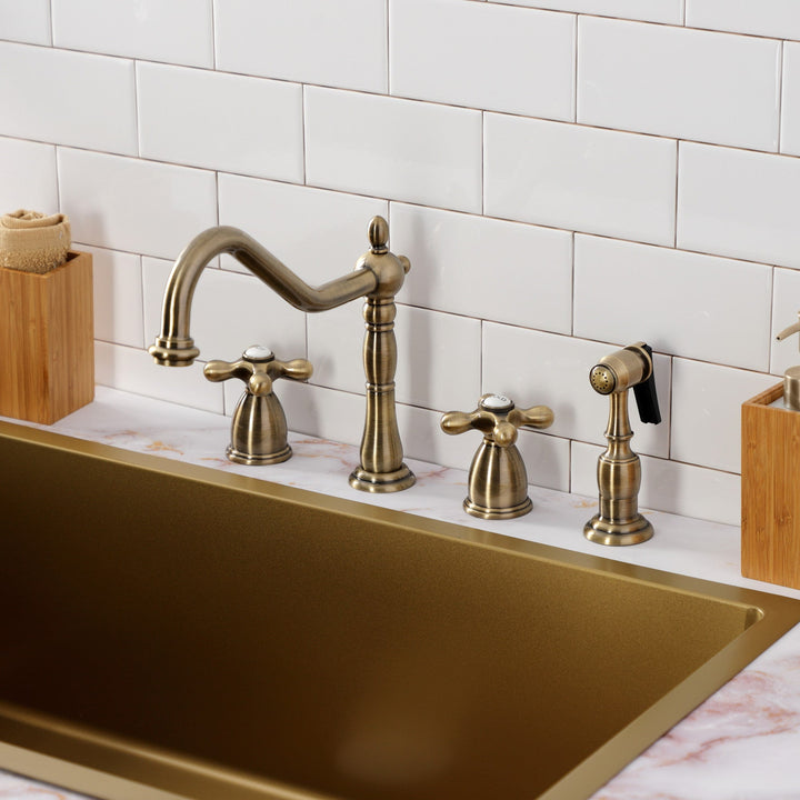 Elements of Design New Orleans Vintage Brass 2-Handle Deck-Mount Bridge Kitchen Faucet with Side Sprayer