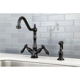 Elements of Design Oil-Rubbed Bronze 2-Handle Deck-Mount Bridge Kitchen Faucet with Side Sprayer