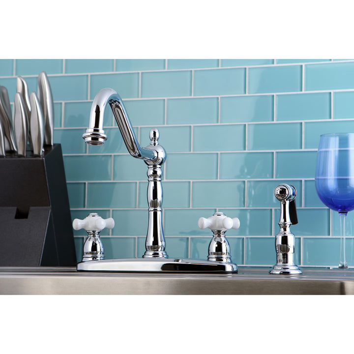 Elements of Design New Orleans Chrome 2-Handle Deck-Mount Bridge Kitchen Faucet with Deck Plate and Side Sprayer