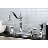 Elements of Design New Orleans Chrome 2-Handle Deck-Mount Bridge Kitchen Faucet with Side Sprayer and Deck Plate