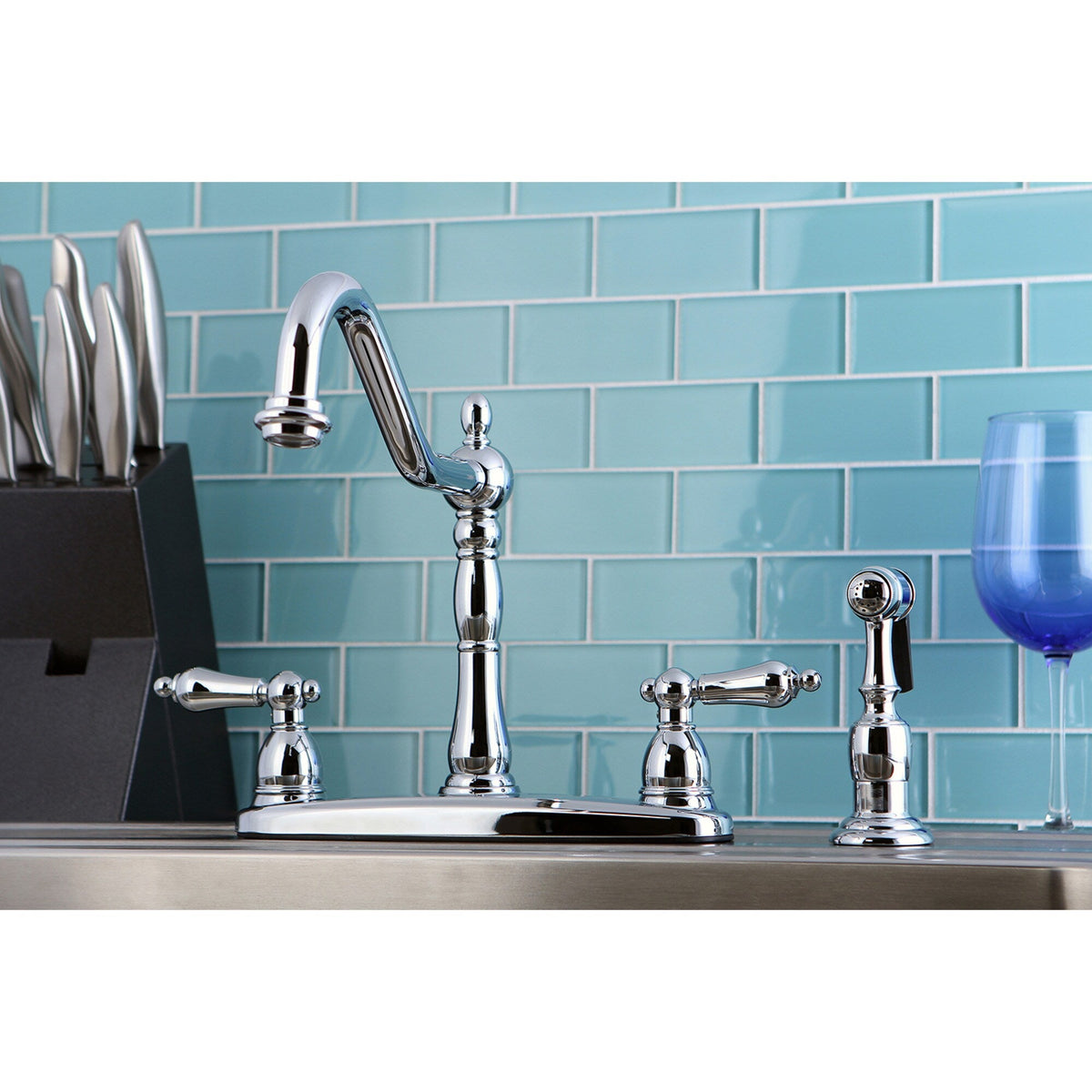Elements of Design New Orleans Chrome 2-Handle Deck-Mount Bridge Kitchen Faucet with Side Sprayer and Deck Plate