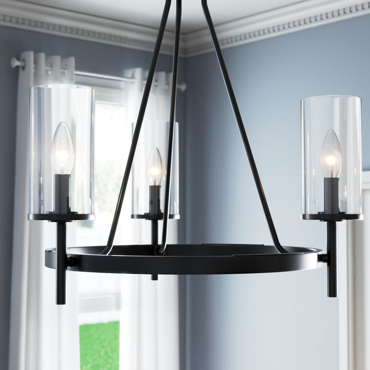 Progress Lighting Strahan 3-Light Black Transitional Chandelier, 25.75-in W x 23.87-in H
