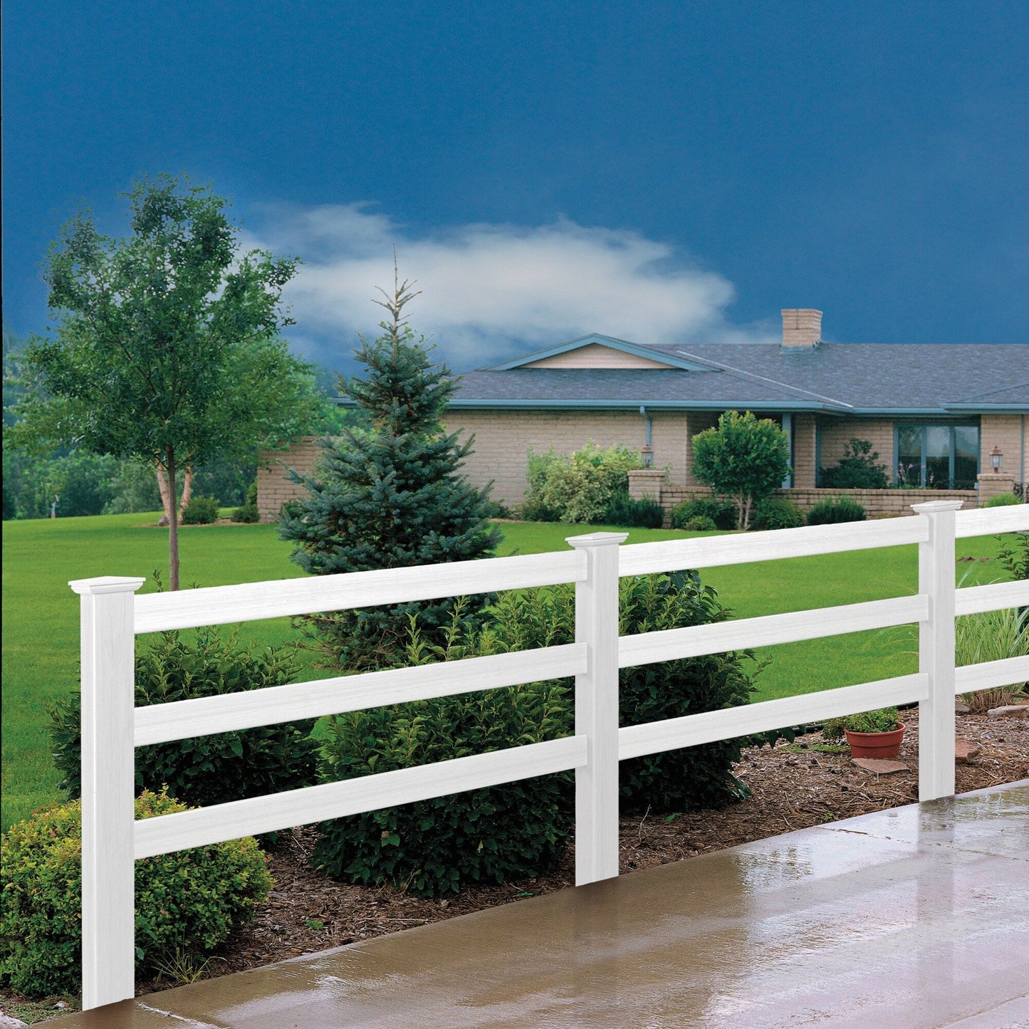 Outdoor Essentials Ranch 3-Rail 7-ft H x 5-in W White Vinyl End Fence Post (Unassembled)