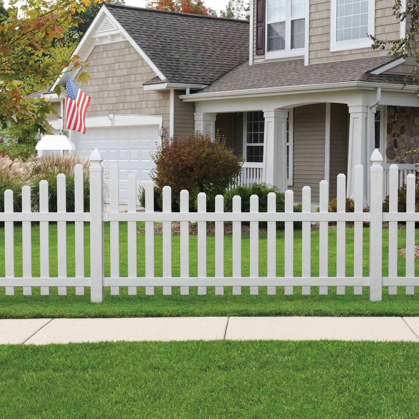 Outdoor Essentials Yorktown 4-ft H x 8-ft W White Vinyl Dog Ear Fence Panel (Unassembled)
