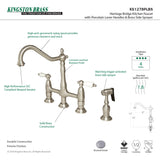 Elements of Design Brushed Nickel 2-Handle Deck-Mount Bridge Kitchen Faucet with Side Sprayer
