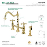 Elements of Design Polished Brass 2‑Handle Deck‑Mount Bridge Kitchen Faucet with Side Sprayer