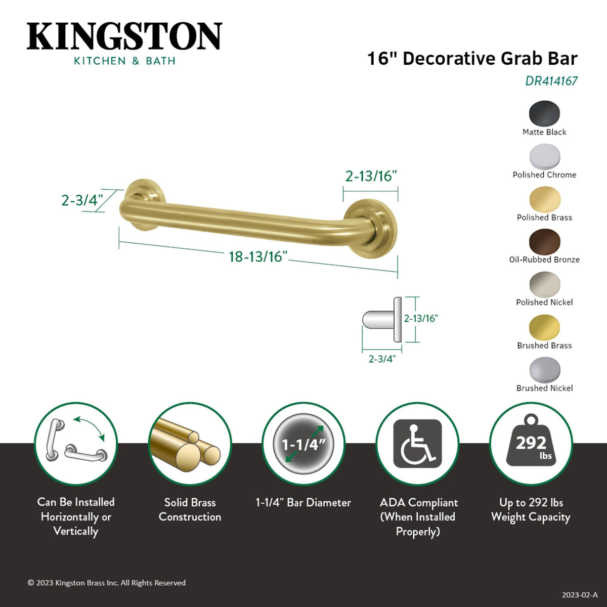 Elements of Design Manhattan 16-in Chrome Wall Mount ADA-Compliant Grab Bar