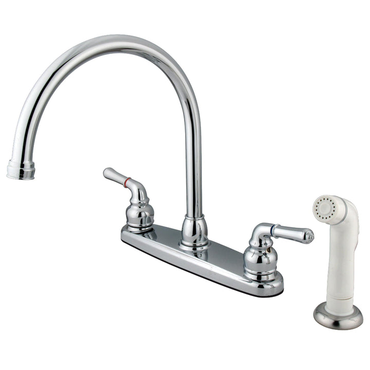 Elements of Design Magellan Chrome 2-Handle Deck-Mount High-Arc Kitchen Faucet with Side Sprayer and Deck Plate