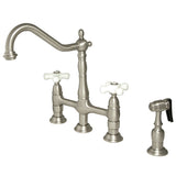Elements of Design Brushed Nickel 2-Handle Deck-Mount Bridge Kitchen Faucet with Side Sprayer