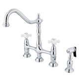 Elements of Design Chrome 2-Handle Deck-Mount Bridge Kitchen Faucet with Side Sprayer