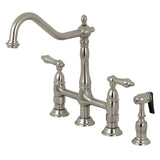 Elements of Design Brushed Nickel 2-Handle Deck-Mount Bridge Kitchen Faucet with Side Sprayer