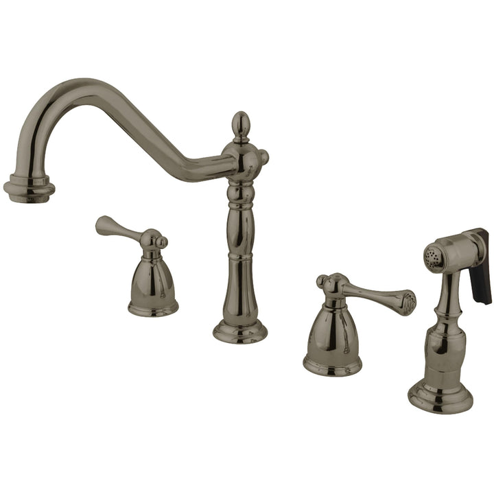 Elements of Design English Country Satin Nickel 2-Handle Deck-Mount Bridge Kitchen Faucet with Side Sprayer