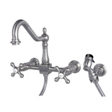 Elements of Design Brushed Nickel 2-Handle Wall-Mount Bridge Kitchen Faucet with Side Sprayer
