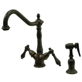 Elements of Design Oil-Rubbed Bronze 2-Handle Deck-Mount Bridge Kitchen Faucet with Side Sprayer