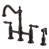 Elements of Design Oil-Rubbed Bronze 2-Handle Deck-Mount Bridge Kitchen Faucet with Brass Side Sprayer