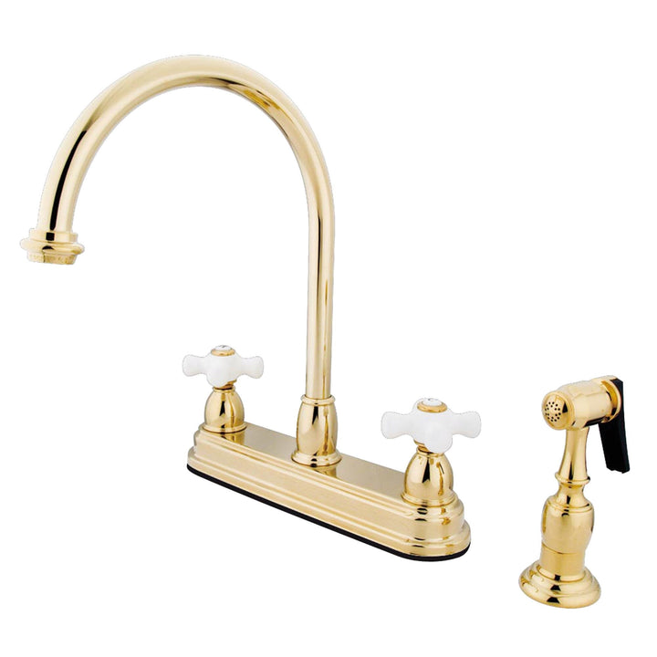 Elements of Design Chicago Polished Brass 2-Handle Deck-Mount Bridge Kitchen Faucet with Side Sprayer