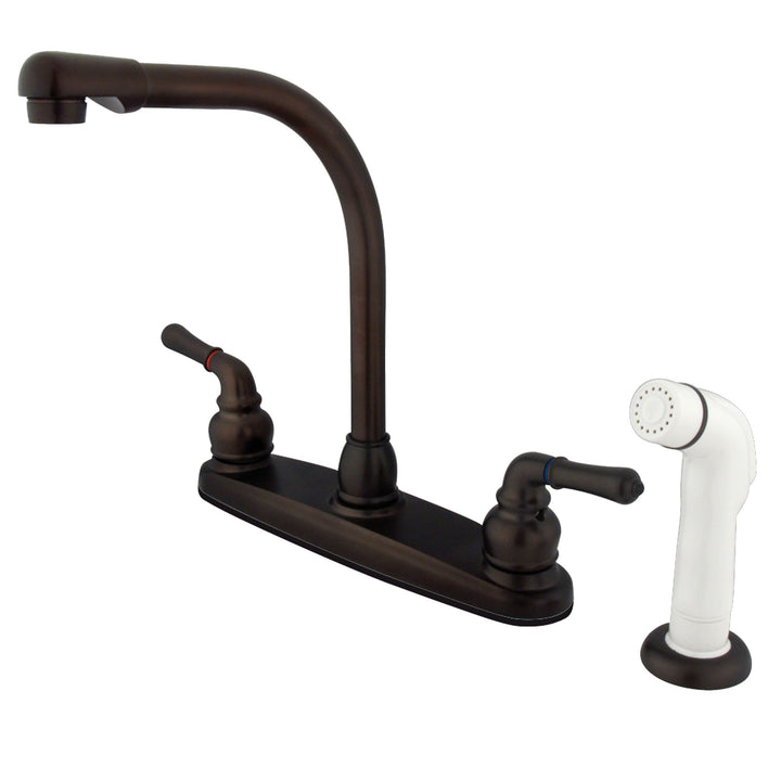 Elements of Design Magellan Oil-Rubbed Bronze 2-Handle Deck-Mount High-Arc Kitchen Faucet with Deck Plate and Side Sprayer