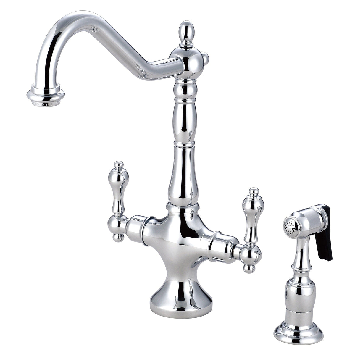 Elements of Design Heritage Chrome 2-Handle Deck-Mount Bridge Kitchen Faucet with Side Sprayer