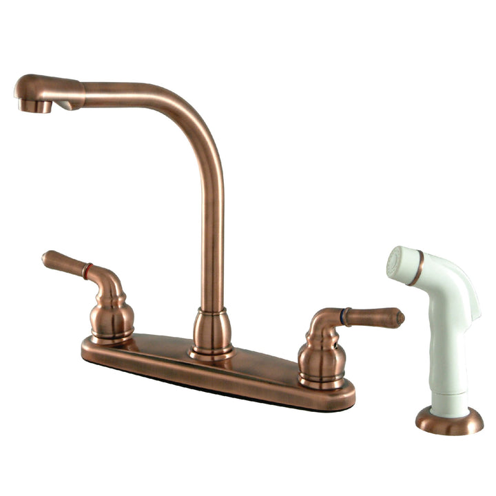 Elements of Design Magellan Antique Copper 2-Handle Deck-Mount High-Arc Kitchen Faucet with Side Sprayer (Deck Plate Included)