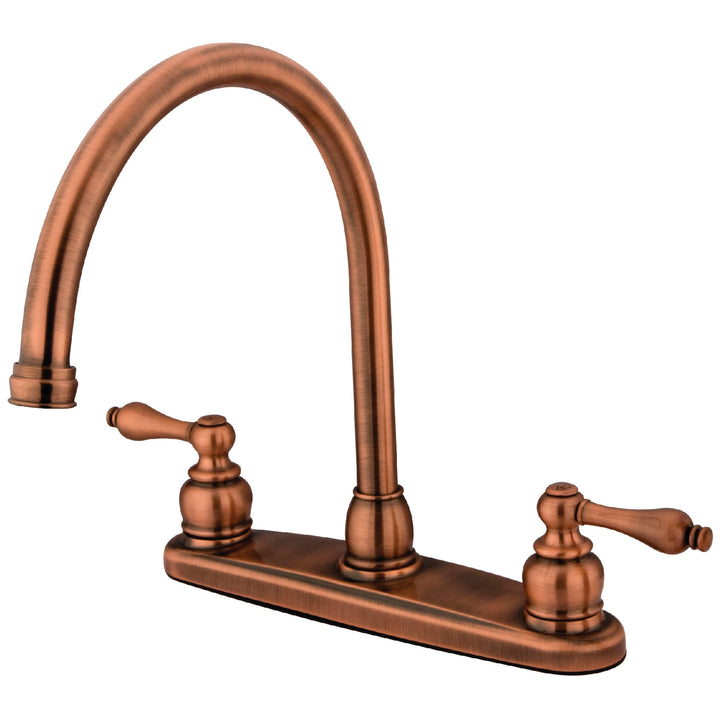 Elements of Design Victorian Antique Copper 2-Handle Deck-Mount High-Arc Kitchen Faucet with Deck Plate