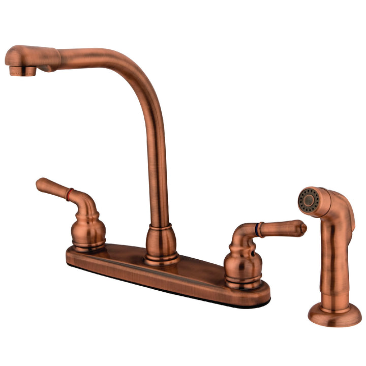 Elements of Design Magellan Antique Copper 2-Handle Deck-Mount High-Arc Kitchen Faucet with Deck Plate and Side Sprayer