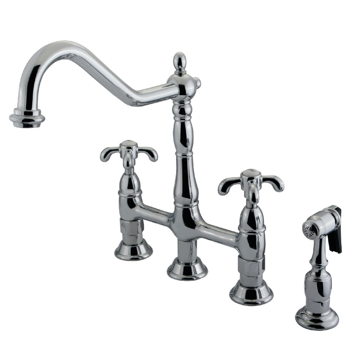 Elements of Design French Country Polished Chrome 2-Handle Bridge Kitchen Faucet with Brass Side Sprayer